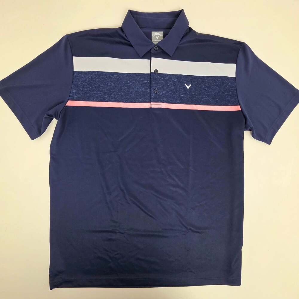 Callaway Men's Performance Golf Polo Shirt Opti-Dri Navy Blue with Chest Stripes